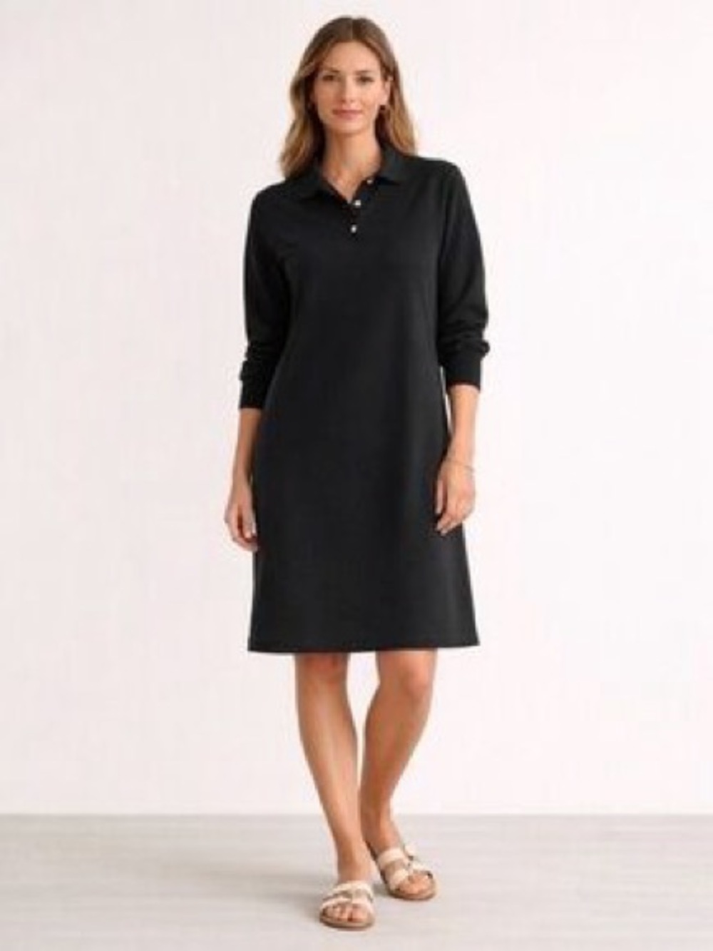 Tuckernuck 100% Cotton Black Pique Polo Long Sleeve Shirt Dress